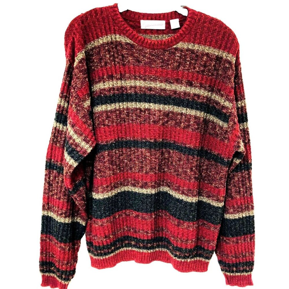 Y2K‎ Fieldmaster Mens Sweater Striped Chunky Nubby USA Cosby Vintage Preppy Sz L